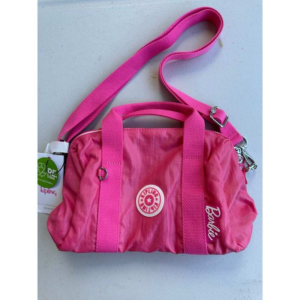 NWT Barbie X Kipling Collection Lively Pink Bina M Shiny Crinkle Nylon Bag
